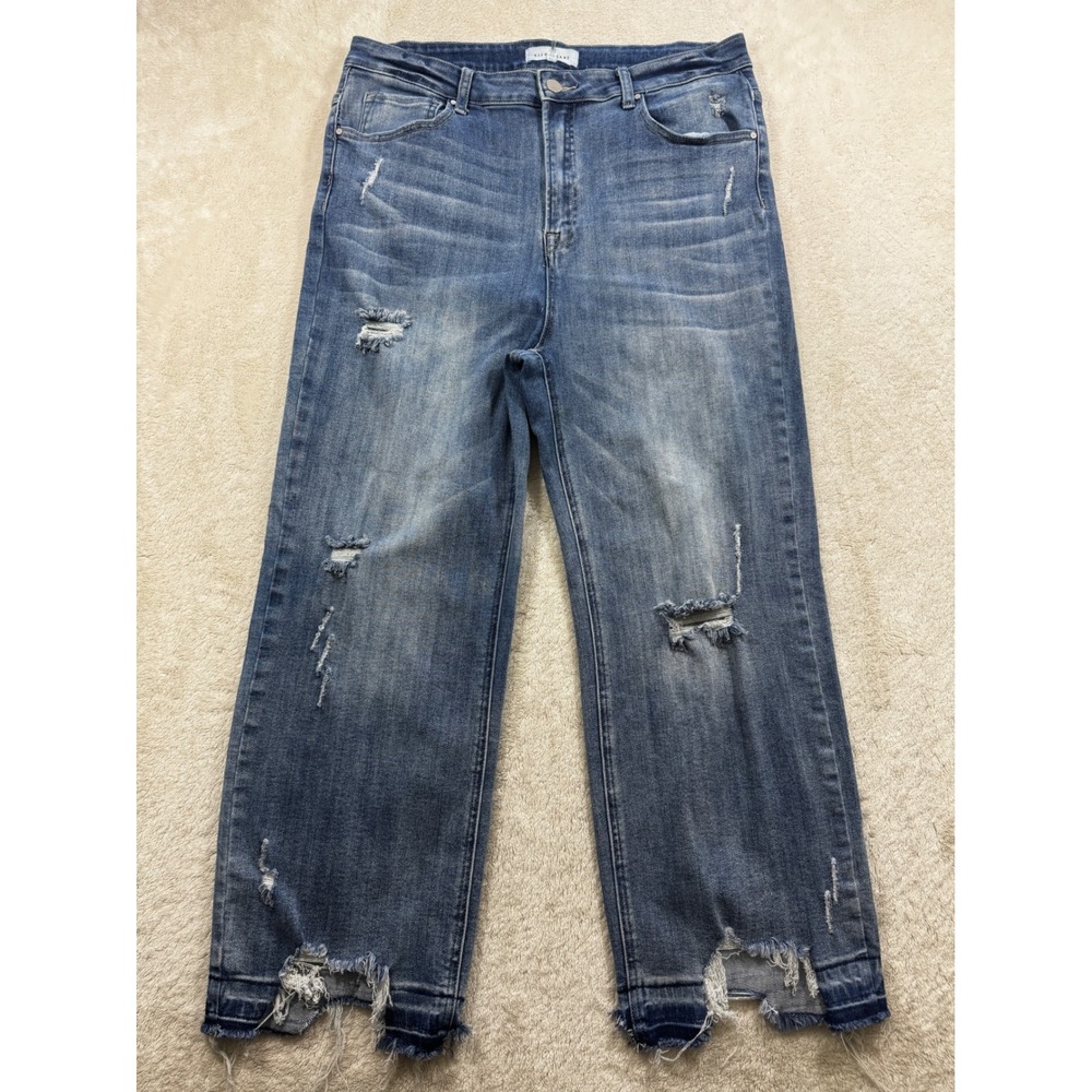 Risen Distressed Wide Leg Jeans -